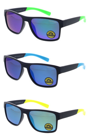 Polarized Mirrored Lens Sporty Active Lifestyle Square Horn Rimmed Wholesale Sunglasses