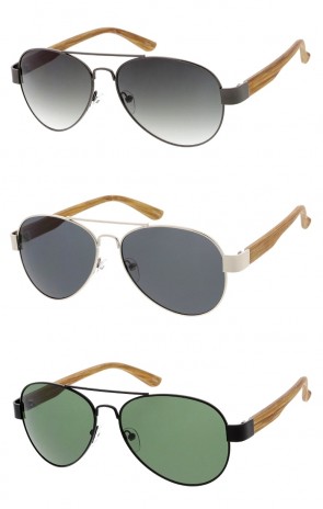 Classic Metal Crossbar Wooden Arms Aviator Wholesale Sunglasses