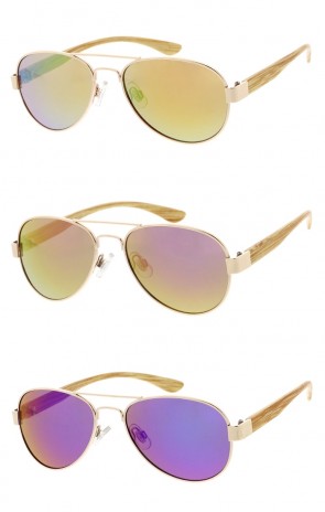 Premium Gold Temple Frame Wooden Arms Accent Crossbar Wholesale Sunglasses