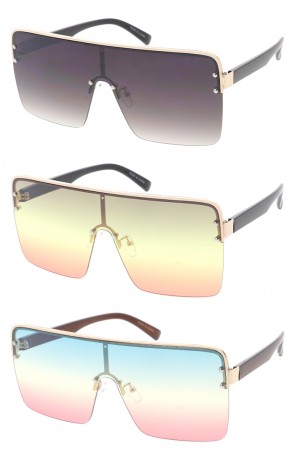 Premium Large Square Metal Shield Fashion Wholesale Sunglasses (Limited Restock)