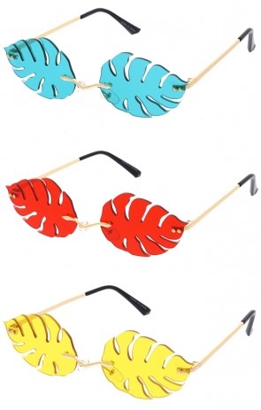 Tropical Cool Vibes Leaf Shape Rimless Leaves Wholesale Sunglasses (Limited Release)