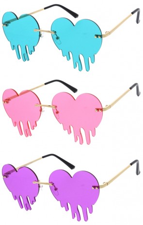 Mod Dripping Heart Shape Rimless Drip Wholesale Sunglasses (Limited Release)